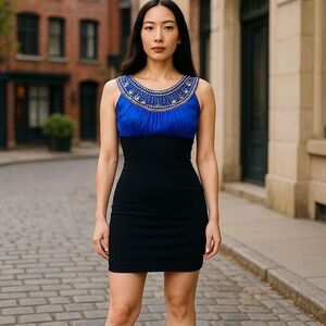 Elegant Blue and Black Beaded DRESS UNBRANDED PRE-OWNED SPANDEX SIZE 1